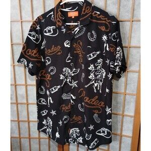 Negative Space Rodeo Western Shirt Mens M Black Short Sleeve Button Up
